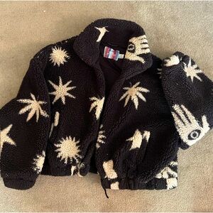 fluffy black zip up w/ cute designs